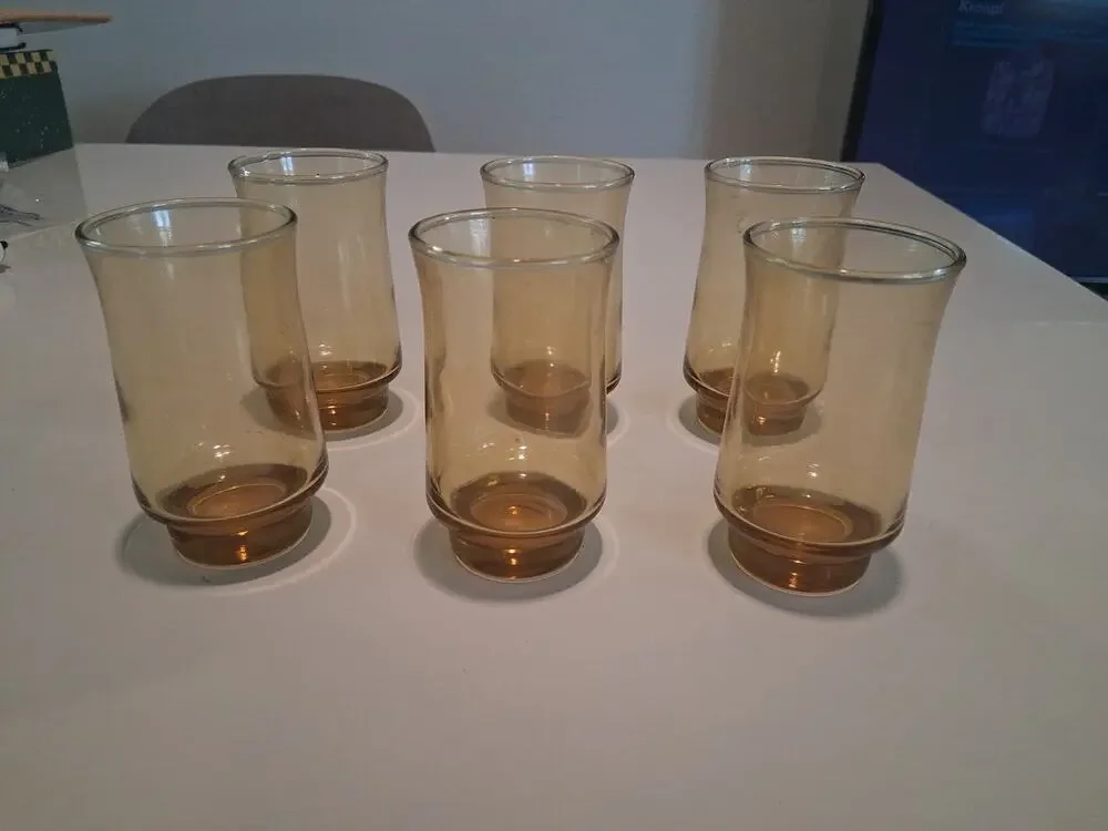 Set of 6 Vintage Anchor Hocking Esprit Honey Gold Amber Juice Glasses 6oz